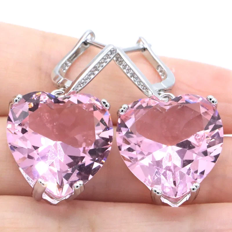 18g 925 SOLID STERLING SILVER Earrings Heart Shape Violet Tanzanite Blue Aquamarine Pink Kunzite Tourmaline Peridot Daily Wear