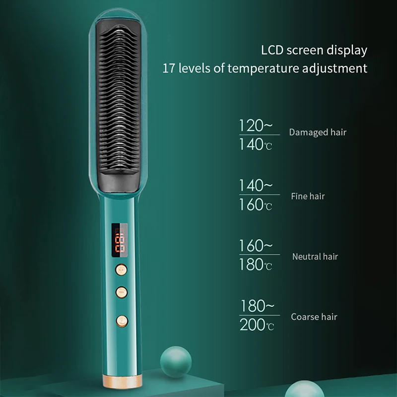 Hair Straightener Brush Ionic Straightening Brush Hot Brush Anti-Scald Hot Comb with Digital LCD Display Hair Comb 3