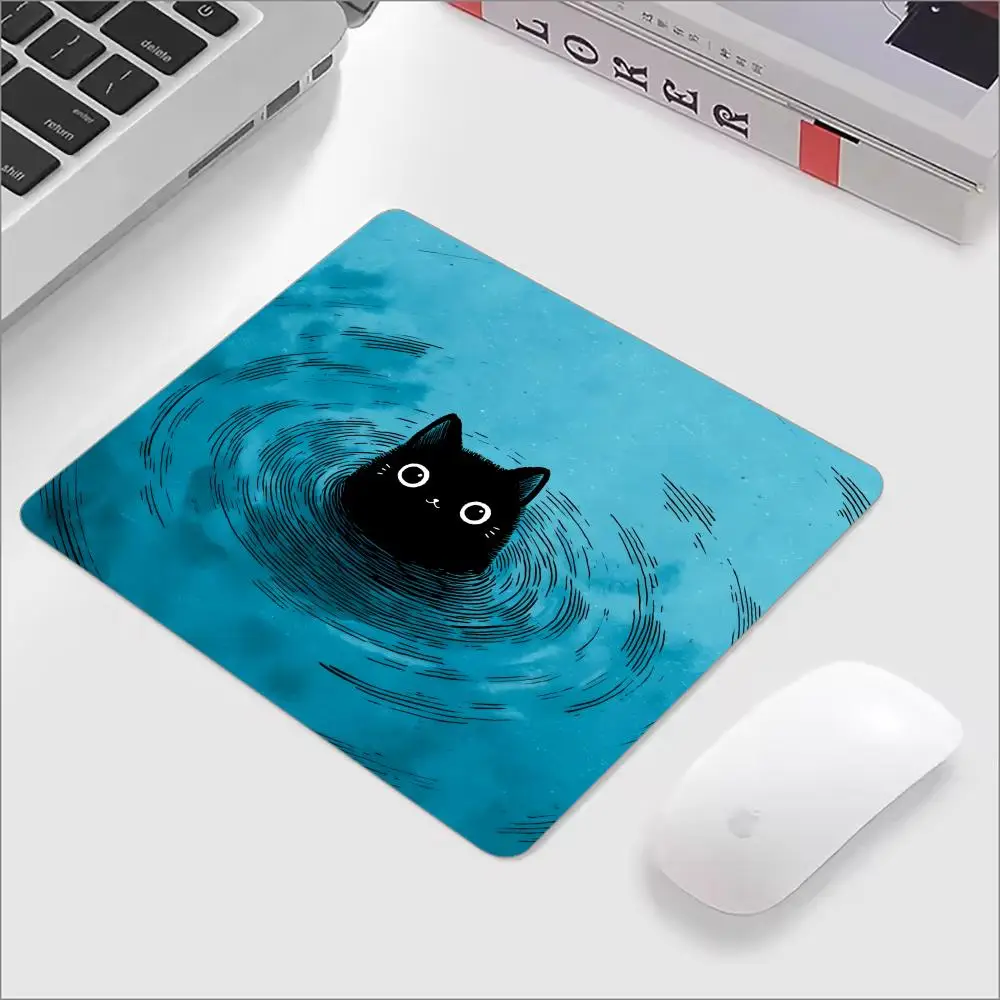 귀여운 검은 고양이 유리 마우스 패드 강화 유리 매끄러운 키보드 패드 업그레이드된 E-스포츠 게임용 마우스 패드 액세서리 맞춤형 패턴