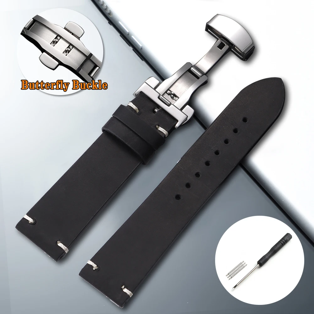 Premium Cowhide Leather Watch Strap - Universal Smartwatch Wristband
