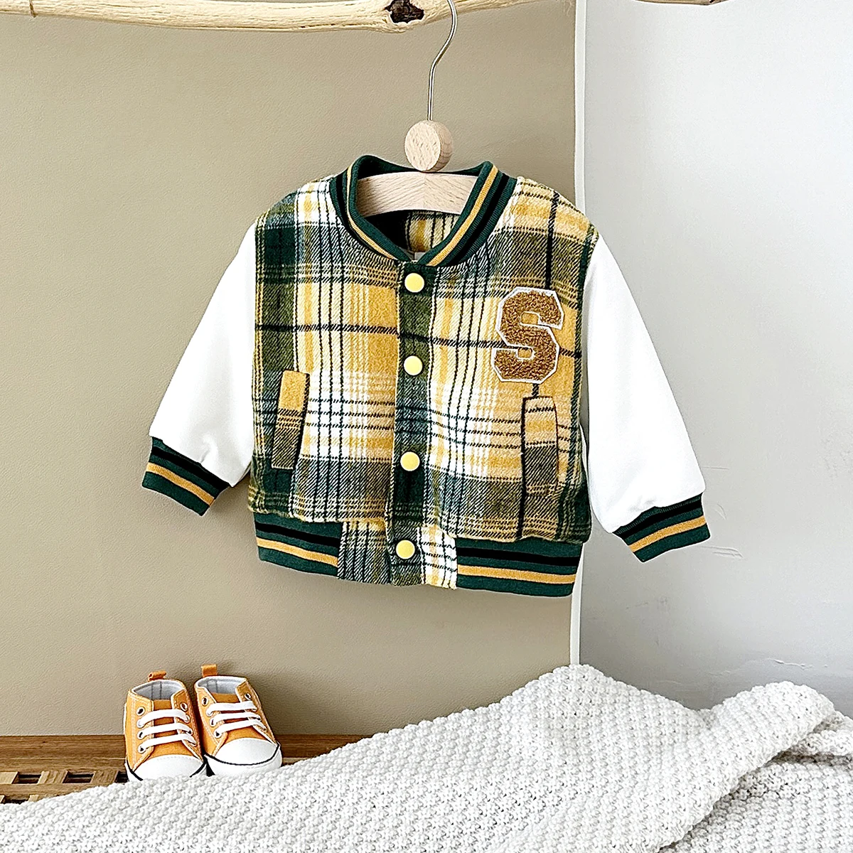 0-3Y Winter Fashion Baby Boy Coat Cotton Baseball Jacket Plaid Thick Top Toddler Kids Button Coat Girls Warm Sport Clothes