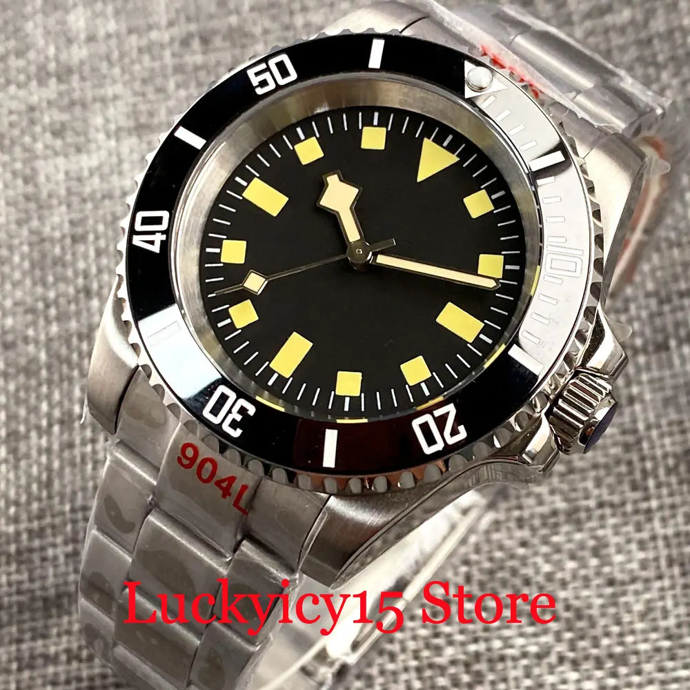 

Tandorio SUB 40MM NH35A PT5000 Automatic Movement Black Dial Steel Mechanical Men Watch Luminous Mark Brushed Steel Bracelet