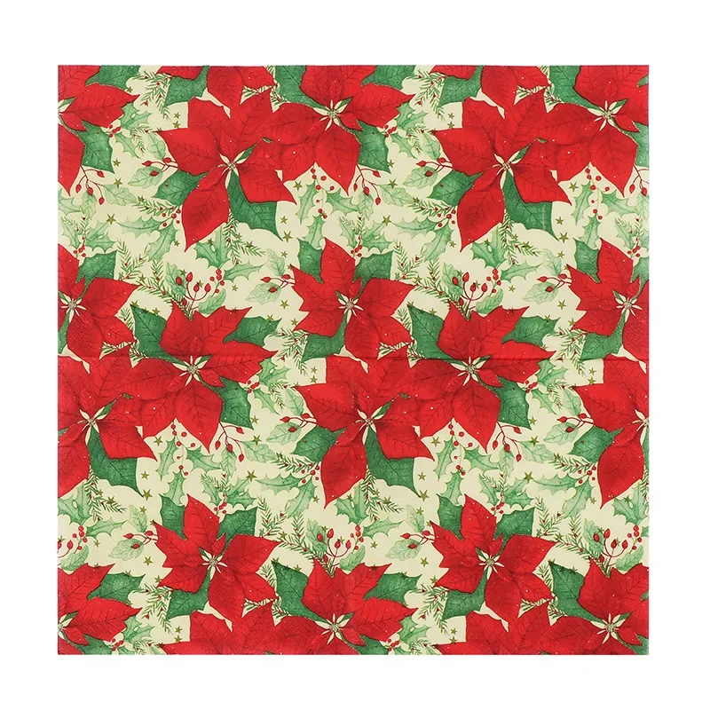 20pcs/Pac 33*33cm 2-Ply Christmas Flower Party Wood Pulp Paper Disposable Paper Placemats