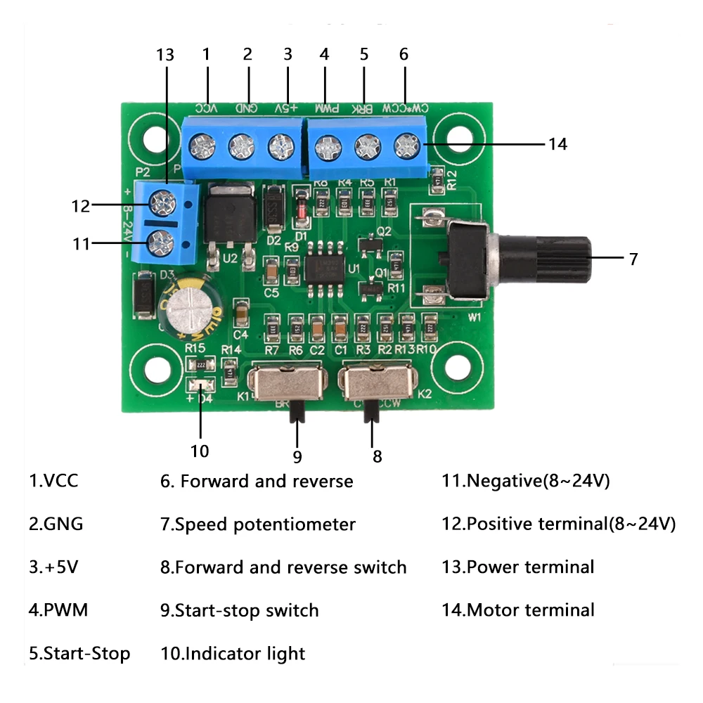 Dc8-24V Brushless Dc Motor Speed Controller Driver Pwm Speed Control Board Pinpoint Regulator Alimentatore Avanti E Indietro