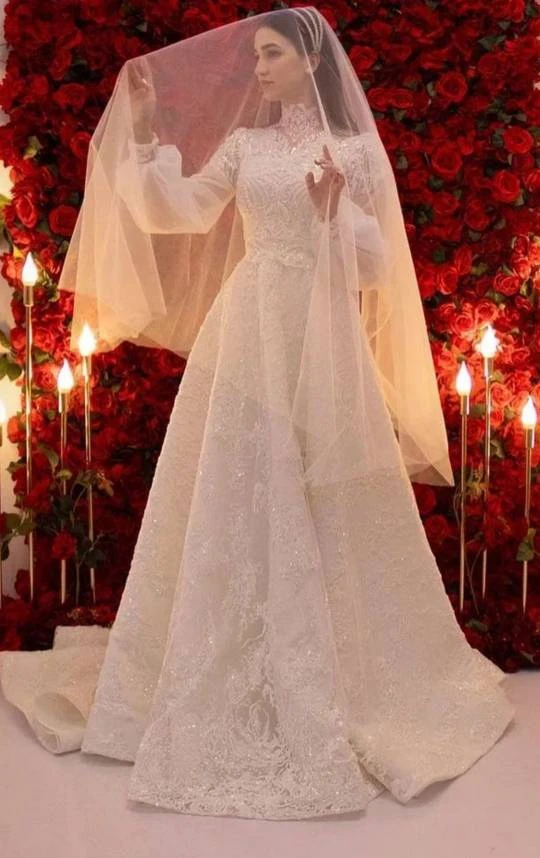 Verngo 女性の長袖レースのアップリケ ハイネックのウェディングドレス 真珠のスタイル Aliexpress Verngo 女性の長袖レースのアップリケ ハイネックのウェディングドレス 真珠のスタイル Aliexpress