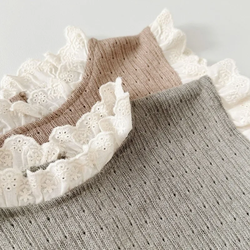 New Spring and Autumn Infant Girl Waistcoat Hollow Knitted Lace Vest Princess Style Baby Sleeveless Sweater Loose Top H1515