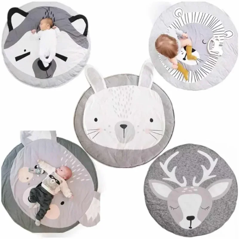 Tapis pour bébé, couverture de ramper pour nourrissons, tapis de jeu en coton, tapis rond à motif d'animaux de dessin animé, tapis de sol pour chambre d'enfant, accessoires de photographie pour nouvea