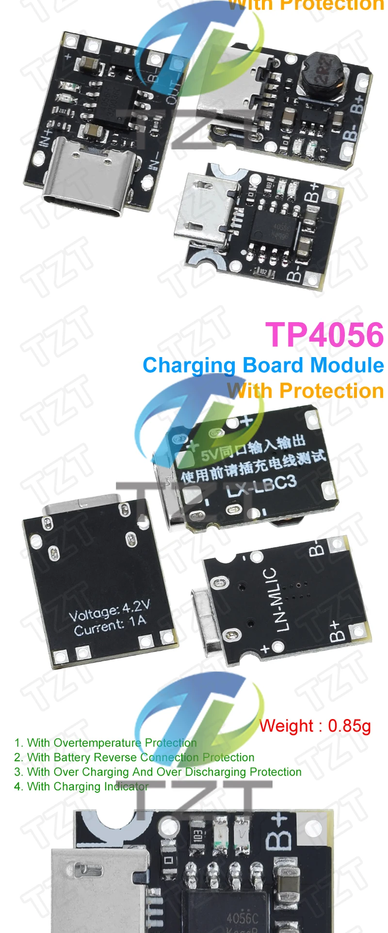 TZT 1/5/10PCS Typ-C USB TP4056 1A Lithium-Batterie Lade Schutz Bord Modul Polymer Batterie mit Temperatur Schutz – Detail 14