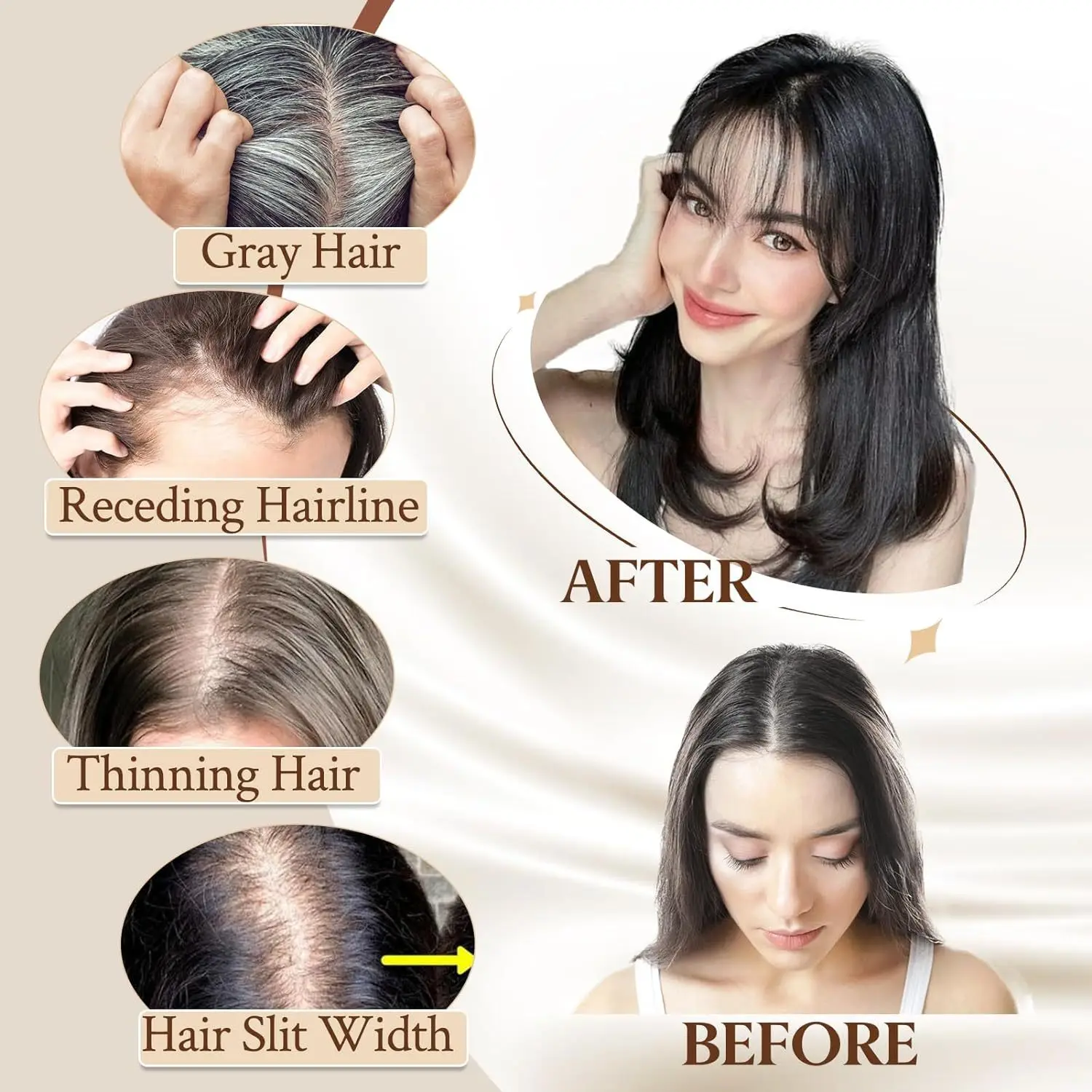 Topper per capelli da 18 pollici per donna con frangia 3D 360 ° Copricapo Sintetico Liscio Lungo Effetto Voluminoso per Capelli Diradati - immagine 6