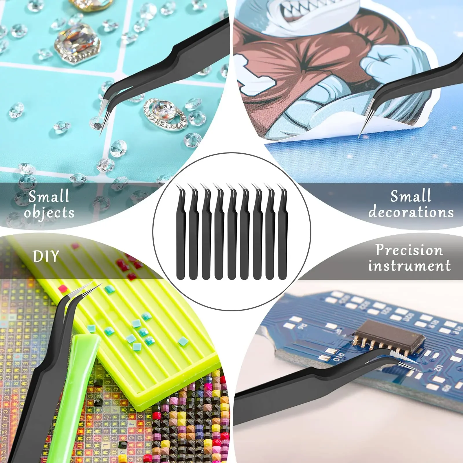 Stainless Steel Curved Tip 1/9Pcs Eyelash Extension Tweezers, Curved Tip Tweezers Pointed Tip Tweezers with Protective Cover