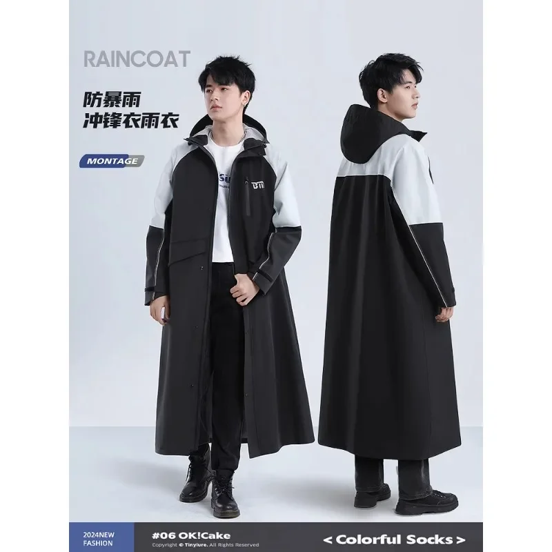 

Модный мужской длинный дождевик, утепленный водонепроницаемый Быстросохнущий дождевик с капюшоном, пончо для езды на велосипеде, дождевик, цельнокроеный дождевик