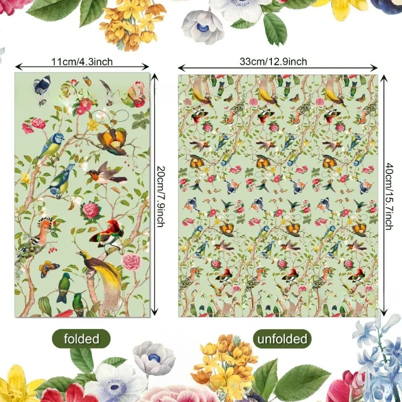 33*40cm 2-Ply Vintage Flower Bush Birds Wedding Long Tissue Paper Party Disposable Paper Butterfly Bone Bart 20pcs/Pac