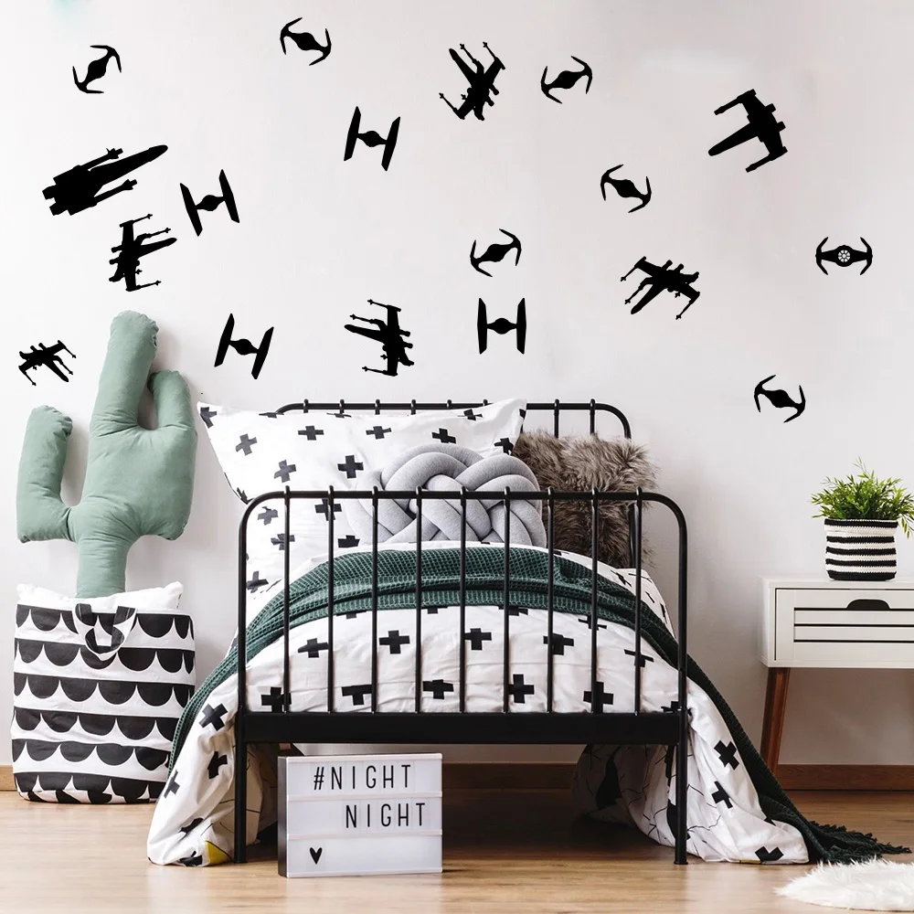 Wall stickers Cartoon 21Pcs Movie War Space Ship Wall Sticker Baby Nursery Kids Room Star Spaceship Millennium Wall Decal Playroom Deco