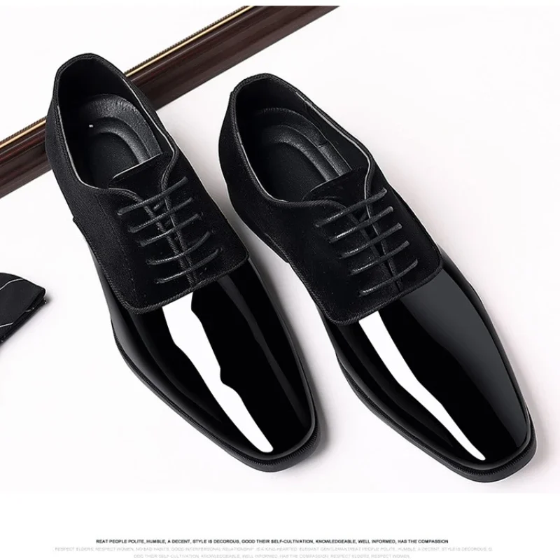 New Oxford Men's Pointed Toe Dress  Luxury Lacquer Wedding Shoes Classic Derby Shoes 2023 Leather Shoes Size 38-50