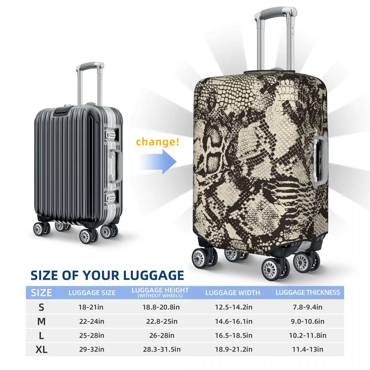 Vintage Snakeskin Suitcase Cover Snake Skin Print Animal Useful Cruise Trip Protector Luggage Supplies Holiday 6