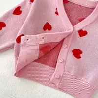 Autumn New 0-3-Year-Old Baby Girl Baby Clothing Pink Heart-Shaped Large V-Neck Knitted Jacket Cardigan Cute Sweater 6