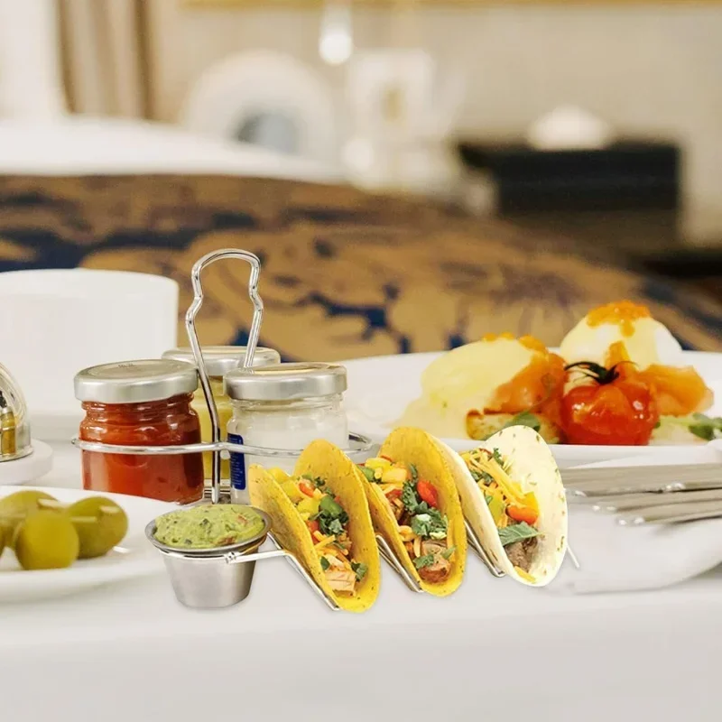 1pcs Food Grade W-type Stainless Steel Mexican Pizza Roll Shelf Burrito Potato Chips Rack Shells Taco Holders Rack Pancake