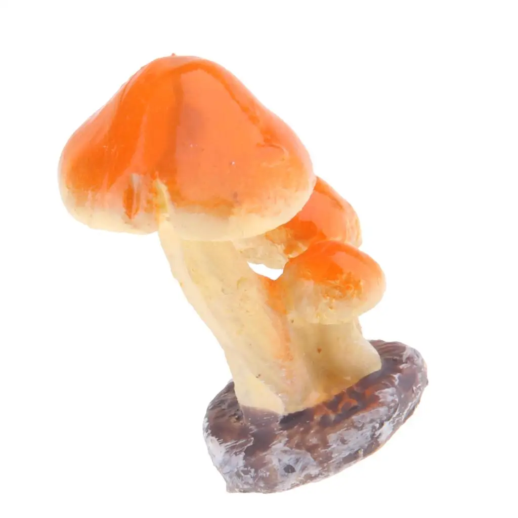 2X Cute Mushroom Figurine Garden Terrarium Decor Orange 3 Head