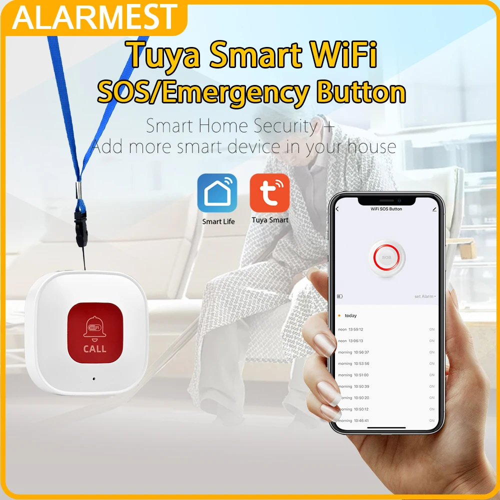 Alarmest Tuya WiFi Smart SOS Call Button Wireless Phone Alert Transmitter Emergency Call Button for Kids Elderly Patient