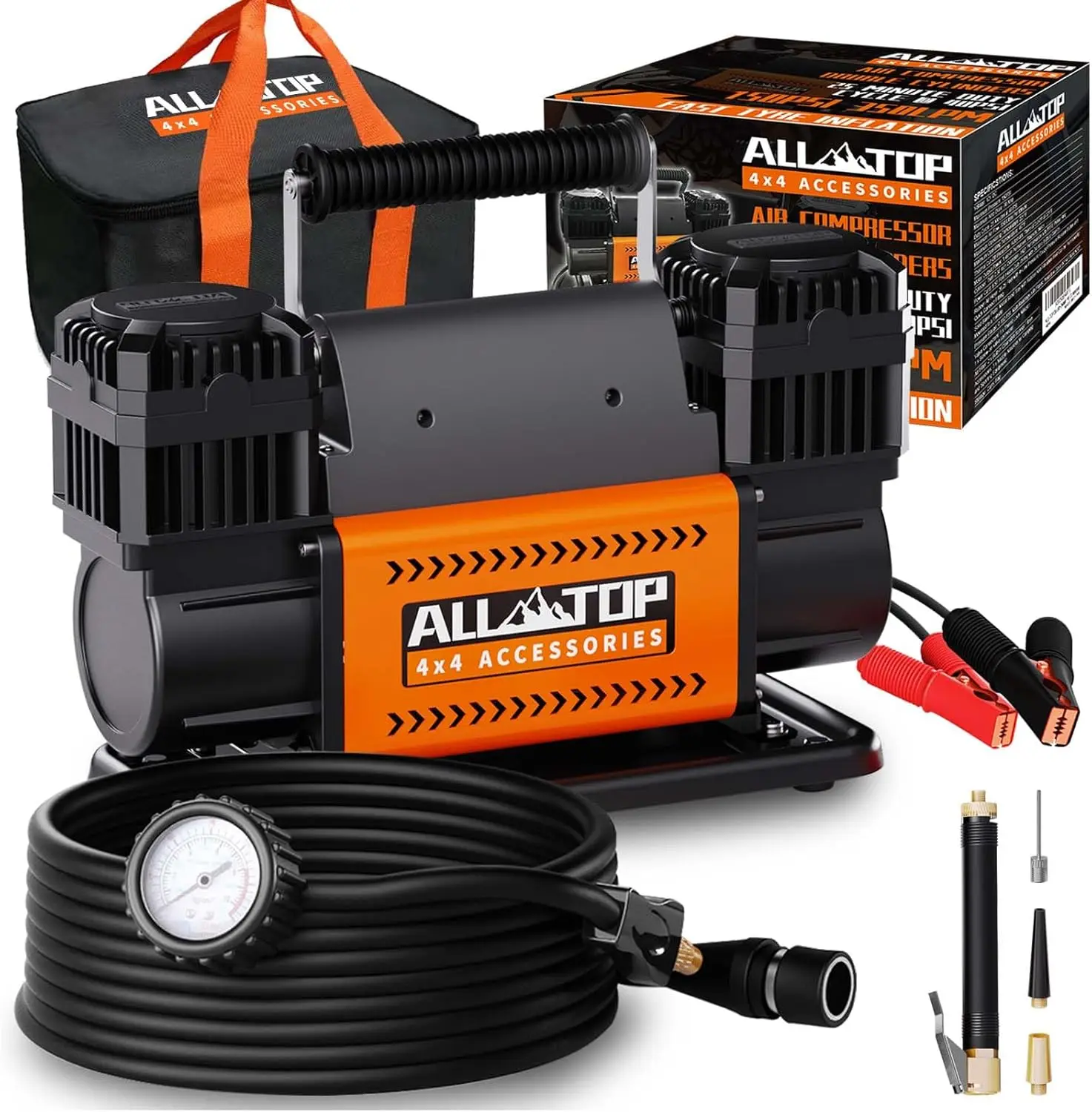 ALL-TOP Air Compressor Kit, Dual Cylinder 12V Portable Inflator 12.35 ft&sup3;/Min, Offroad Air Compressor Pump for Truck Tires,
