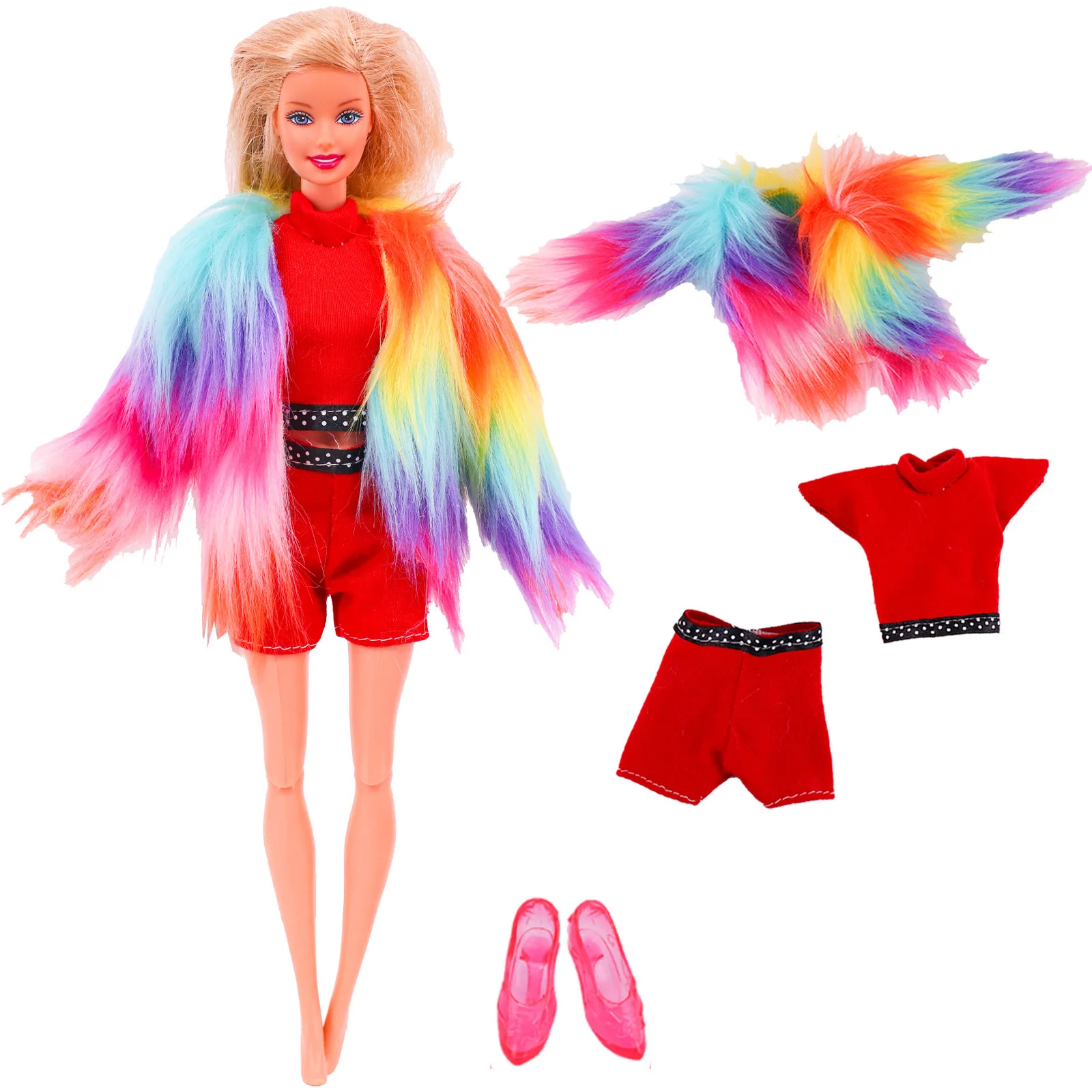 Barbies Doll Dress Outfit Mini Plush Coat+Skirt Trousers + Shoes For 11.8Inch American Doll Clothes 1/12 BJD Girls DIY Toys Gift 3