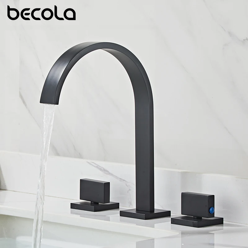 

3PC Black Bathroom Basin Faucets Hot and Cold Mixers Easy Installed Deck Mounted Mixer Tap Faucet Bathtub Faucets