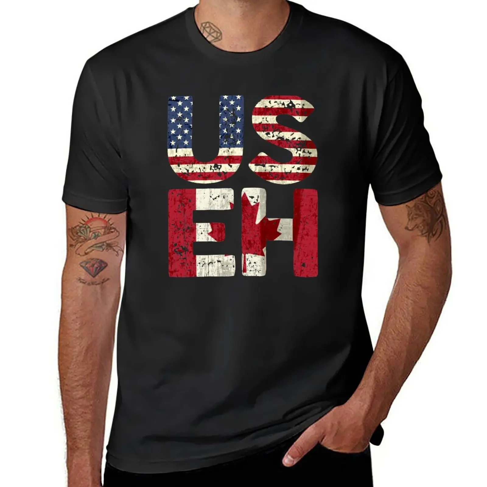 

New Canada US EH American Canadian Flag Vintage America Colors Patriotic Gifts T-Shirt
