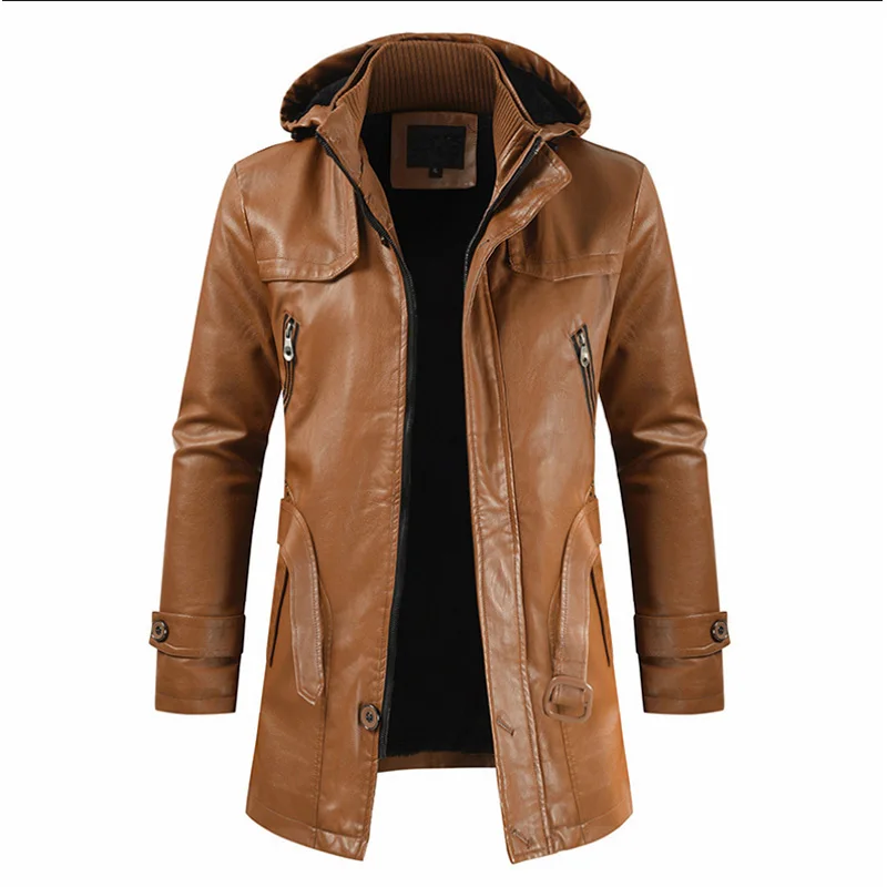 

2022 New Mid-length Leather Jacket Men Korean Fashion Youth Large Size PU Windbreaker Male Overcoat Chaquetas Hombre