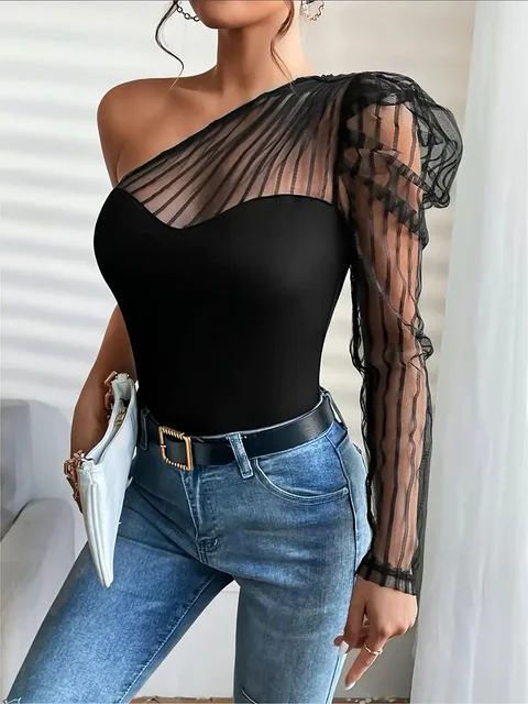 Melody Mesh Stitching Long Sleeve Top 1