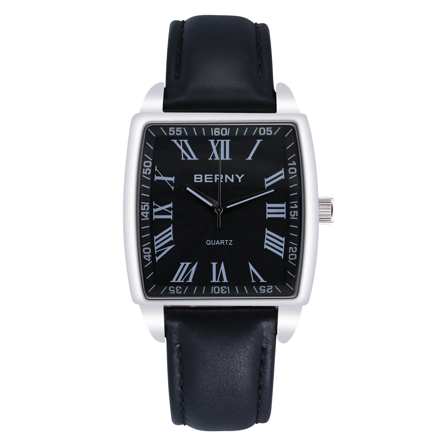 Berny Quartz Men\'s Wristwatch Vintage Roman Numerals Display Luxury Genuine Leather Watches for Men 30M Waterproof Male Clock