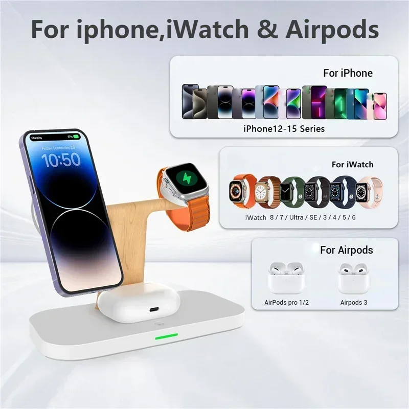 4 In 1 Magnetic Wireless Charger Stand LED Night Light Lamp For iPhone 16 15 14 13 12 Apple Watch Airprods Fast Charging Station