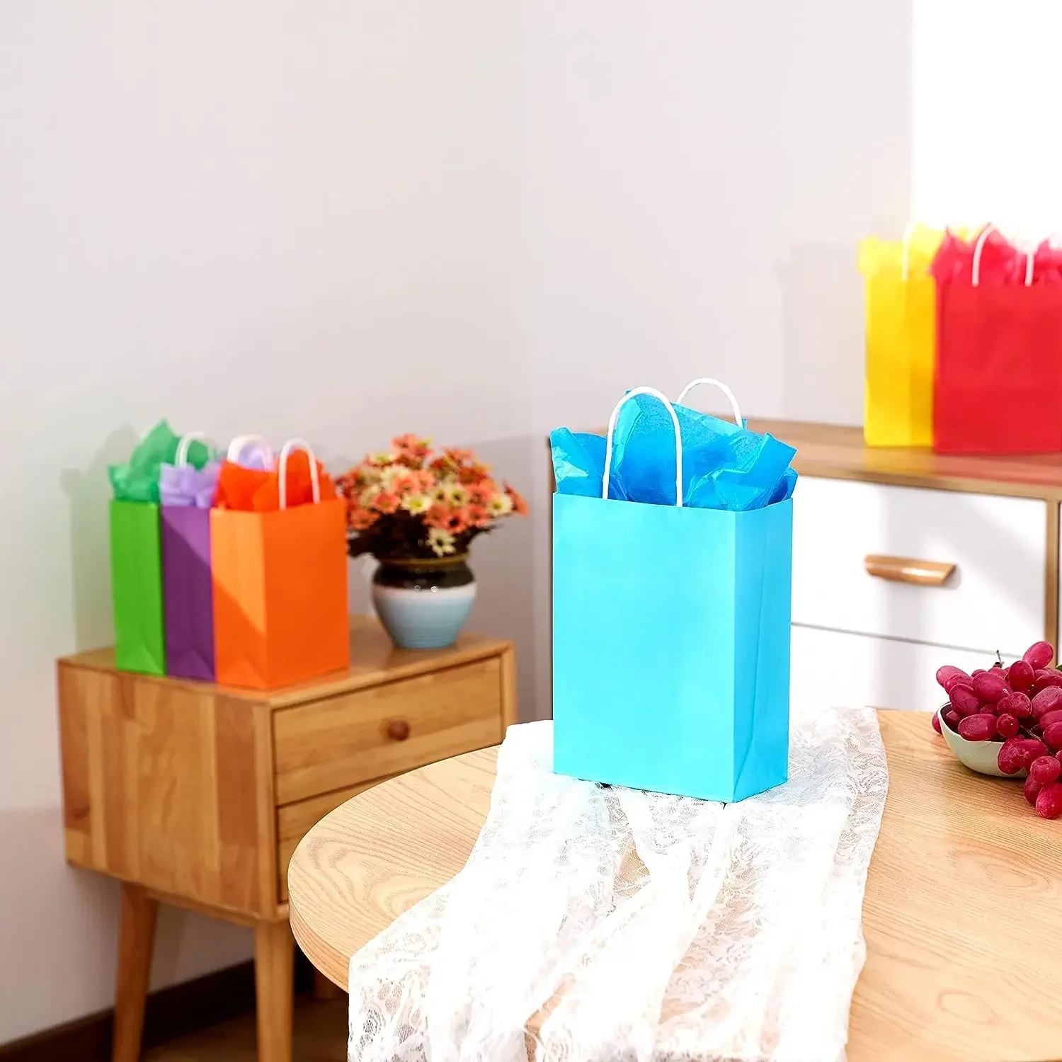 10 pz/lotto Sacchetto di Carta Kraft con Manici Sacchetti di Imballaggio Regalo di Colore Solido per Il Negozio di Vesti di Nozze Fornure Di Natale Borse K  15