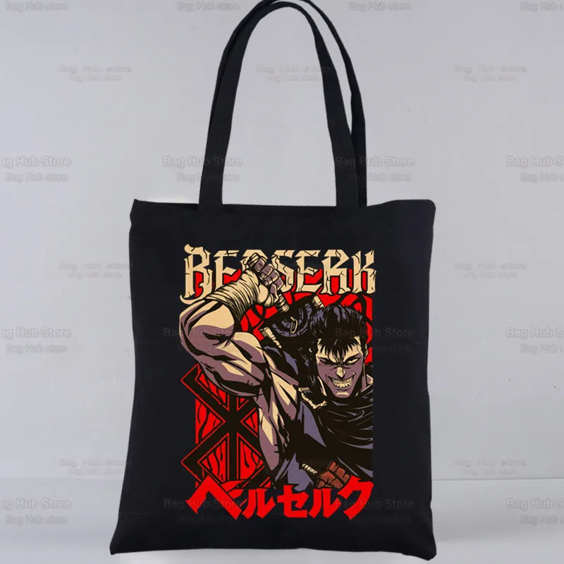 

Berserk Guts Large Shopper Bag Canvas Tote Mythology Warrior Anime Shoulder Bags Shopping Bag with Black Handbags Eco