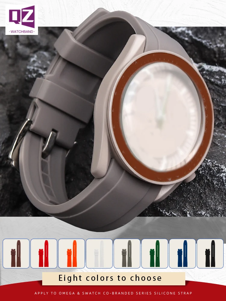 Cinturino Curvo Cinturino In Gomma Da 20Mm Per Orologio Swatch Moonwatch X Accessori Per Orologi Omega Grigio Marrone Colore Bianco Cinturino Impermea