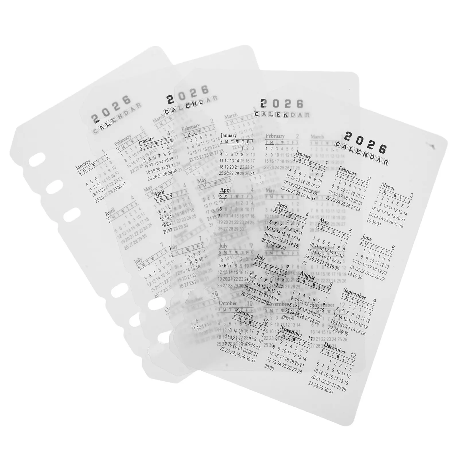 4Pcs 반투명 플라스틱 캘린더 디바이더 6홀 A6 2026 리필 가능 플래너 인서트 노트북 사무용품 캘린더 리필 날짜