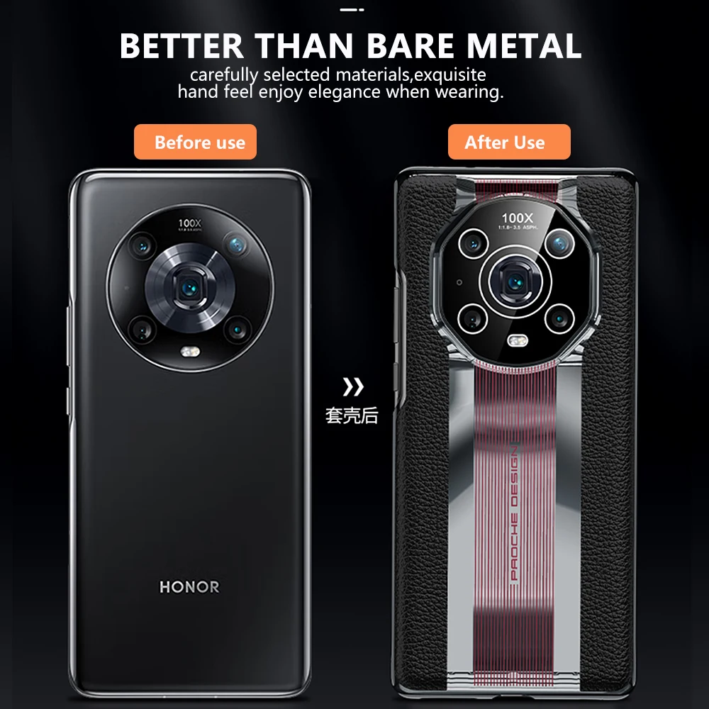 Genuine Plating Leather Case for Huawei Honor Magic 4 Pro Original Luxury 100% Natural leather Protection Hard Cover Capa