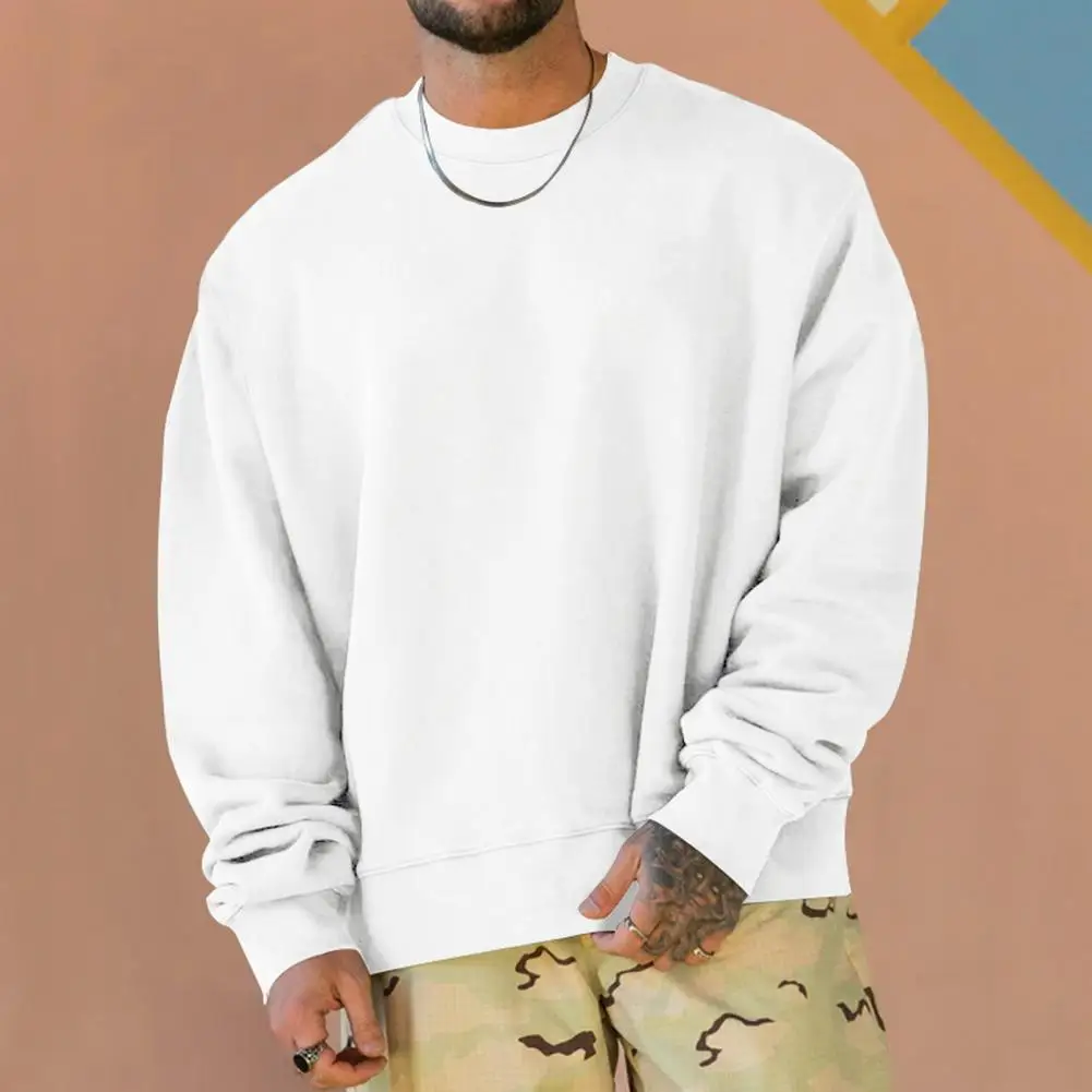 

Men Autumn Winter Sweatshirt Round Neck Men Sweatshirt Long Sleeve Elastic Cuff Pullover Top Casual Men Bottoming Top