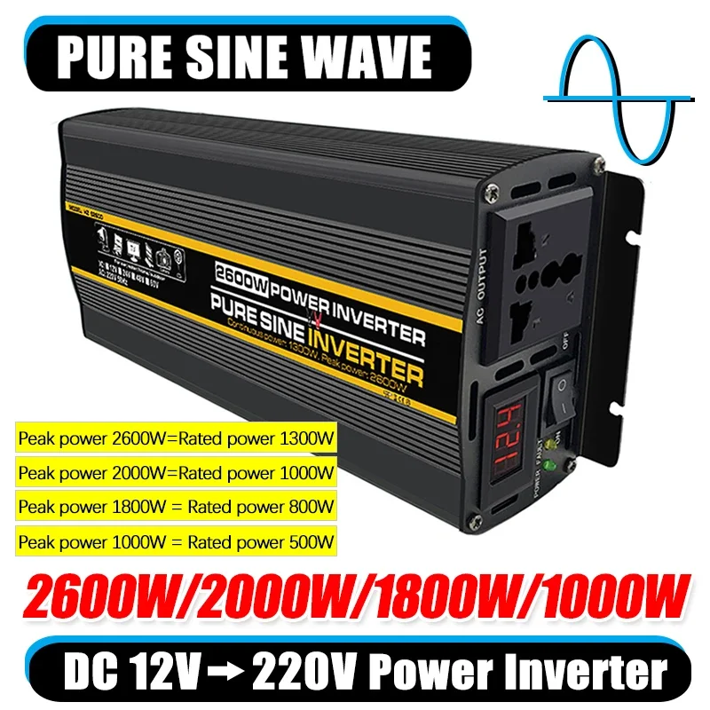 

1800/2000/2600W Intelligent Digital Display Pure Sine Wave Inverter 12V TO 220V Voltage Converter Car Solar Inverter Transformer