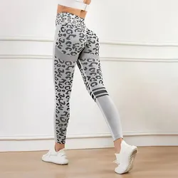Leopard Print High Waist Stretch Fitness Leggings - S (GRAY)
