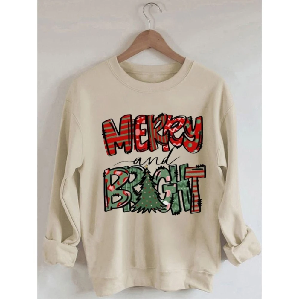

Rheaclots Funny Merry Christmas Print Women's Cotton Female Cute Long Sleeves Sweatshirt