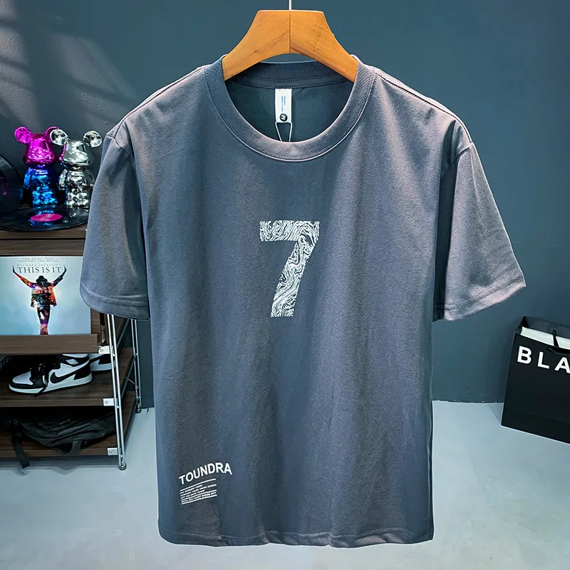 

Summer New Men'sTT-shirt Trendy Printed Street Simple Casual All-Match round Neck American Comfortable Breathable and Loose Top