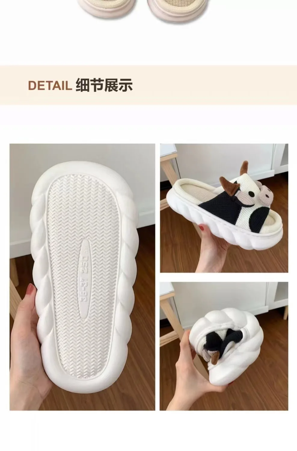 Comwarm Leinen-Hausschuhe für Damen, rutschfeste EVA-Sohle, leichte Home-Slides, weiche Sohle, Indoor-Slides, Freizeit-Plattform, Damen-Hausschuhe – Detail 4