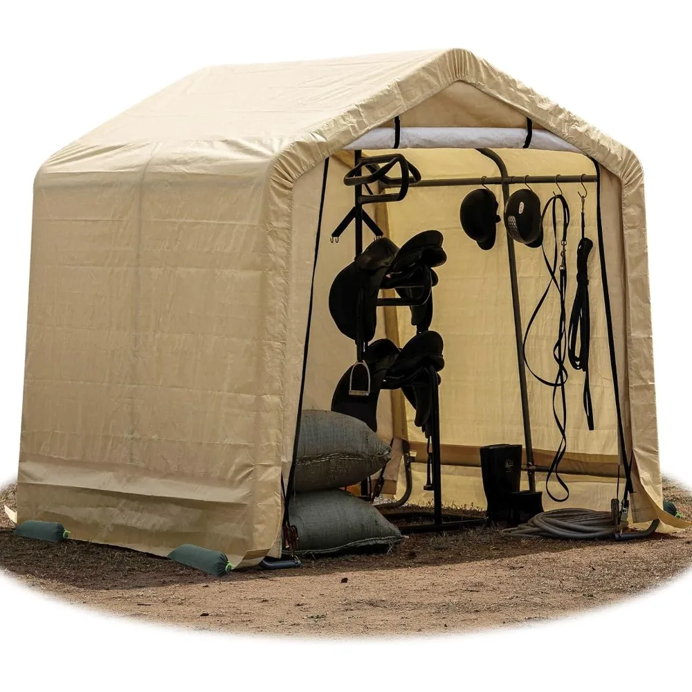 

8x8 ft Heavy Duty Outdoor Storage Shed with Roll-up Zipper Door S-Hooks and Sandbags, Waterproof Portable Garage Carport