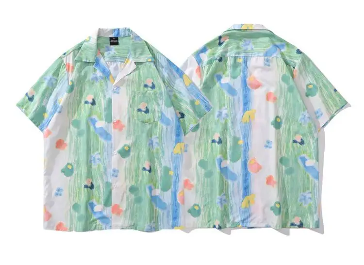 Tie Dyeing Cuba Collar Vintage Men Women Shirt Short Sleeve Casual Shirts for Man Women Beach Shirts