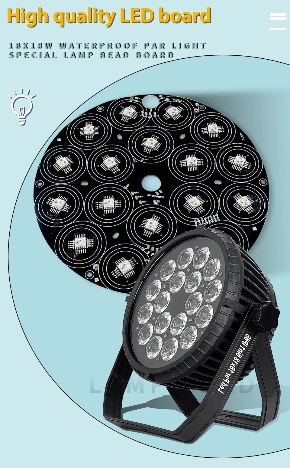6 in 1 18x18w wasserdichtes Par-Licht rgbwa UV-LED-Panel, 4 in 1 18x12w, 18x15w rgbwa 5 in 1 Lampen perlen für wasserdichtes Par-Licht – Detail 1