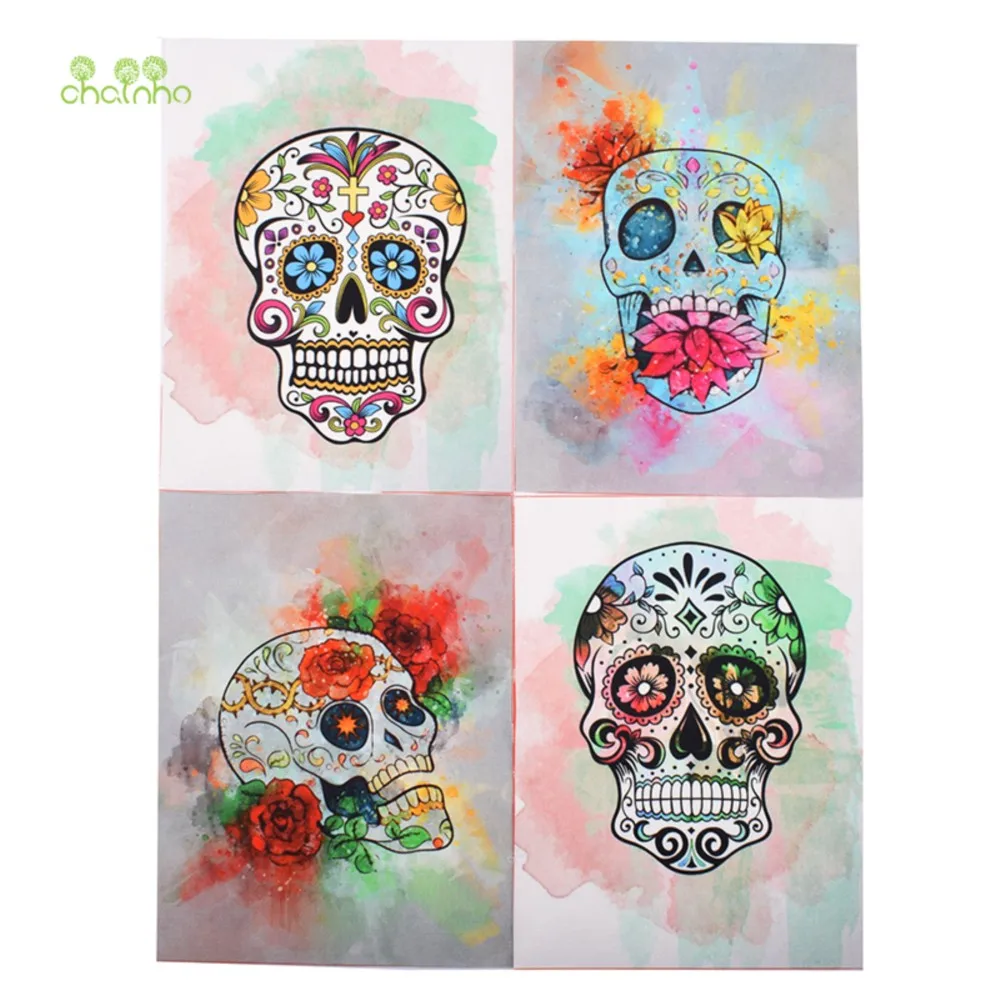 Chainho, ручная окрашенная хлопчатобумажная ткань, серия черепов, DIY шитье Квилтинг, кошелек, сумка, книжный чехол, материал для украшения дома, 15x19 см, 1 шт.