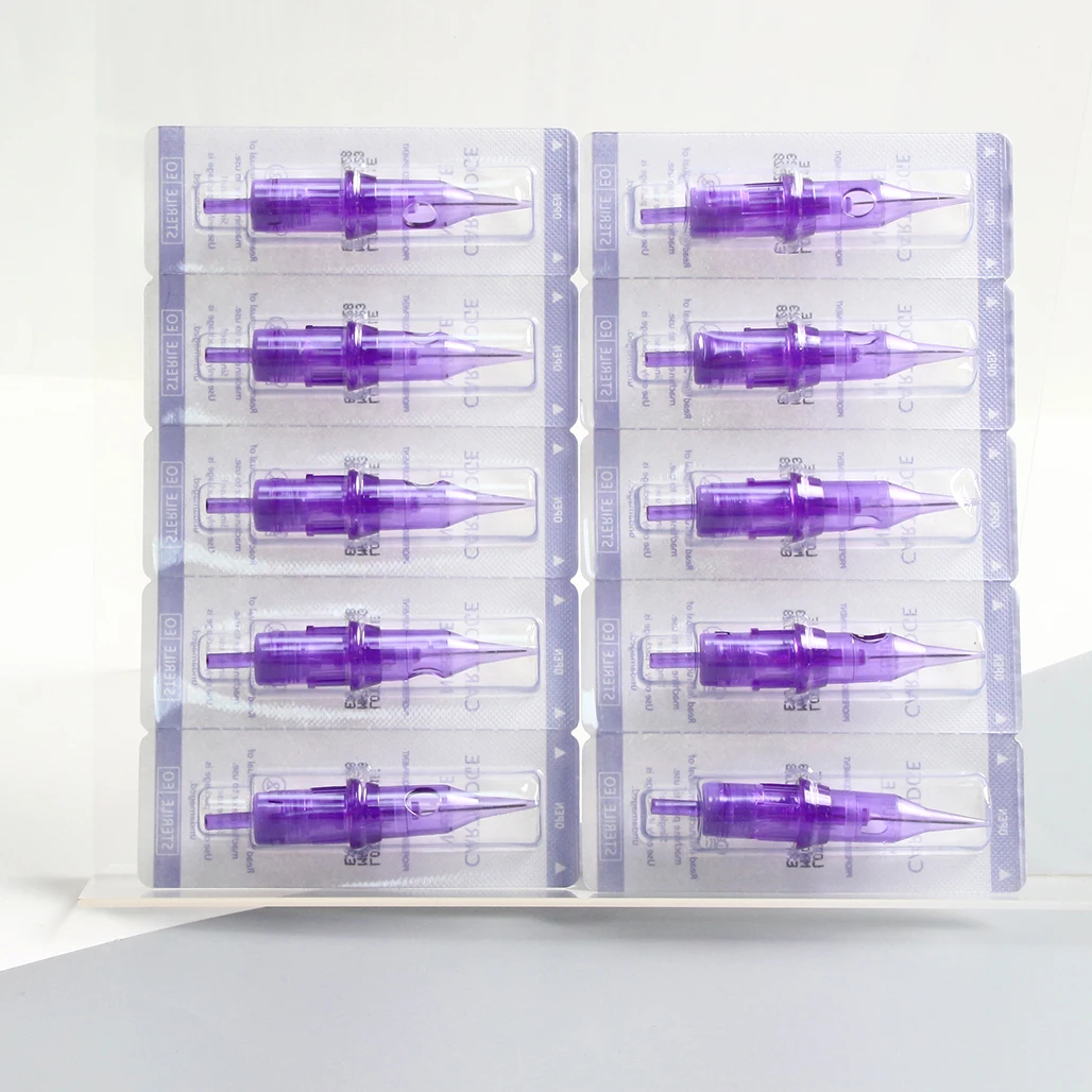 50/100/200pcs Disposable Tattoo Cartridges Needle RL RS RM M1 Purple Permanent Eyebrow Lip Makeup Needles For Tattoo Machine Pen 4