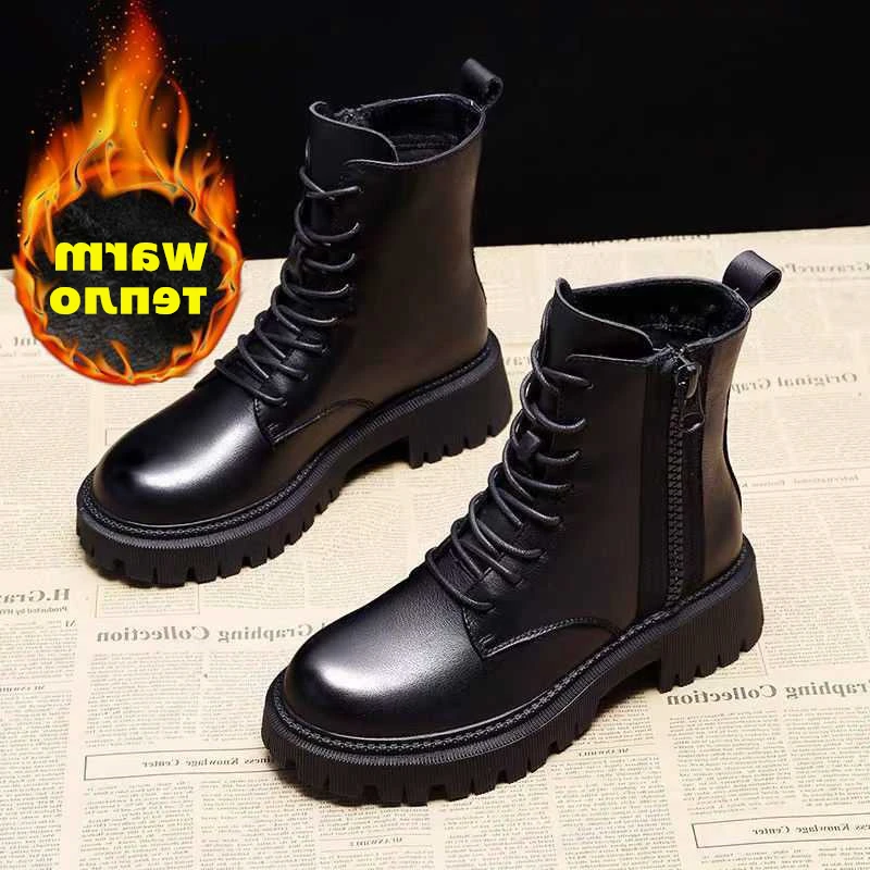 

Size 35-40 Chunky Motorcycle Boots for Women Autumn 2022 Fashion Round Toe Lace-up Combat Boots Ladies Shoes winter boots