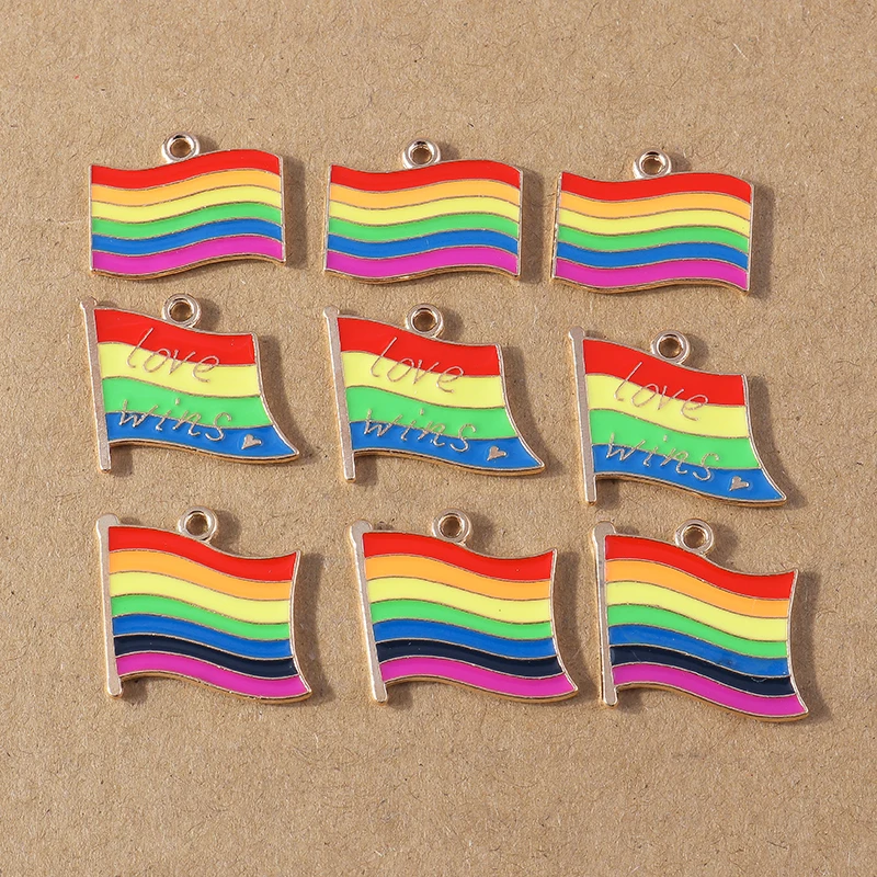 10 Stück Emaille-Regenbogen-Flaggen-Anhänger, Charms für Schmuckherstellung, Ohrringe, Halskette, DIY, Armband, Zubehör, Zubehör
