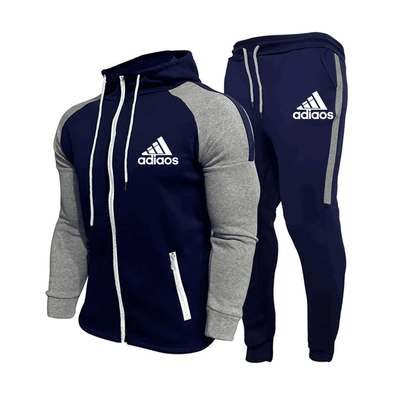 Men's Wool Sweatshirt And Sports Pants Set, Patchwork Print, Hip-Hop Hoodie, Jogging Sportswear, New Autumn/Winter 2024